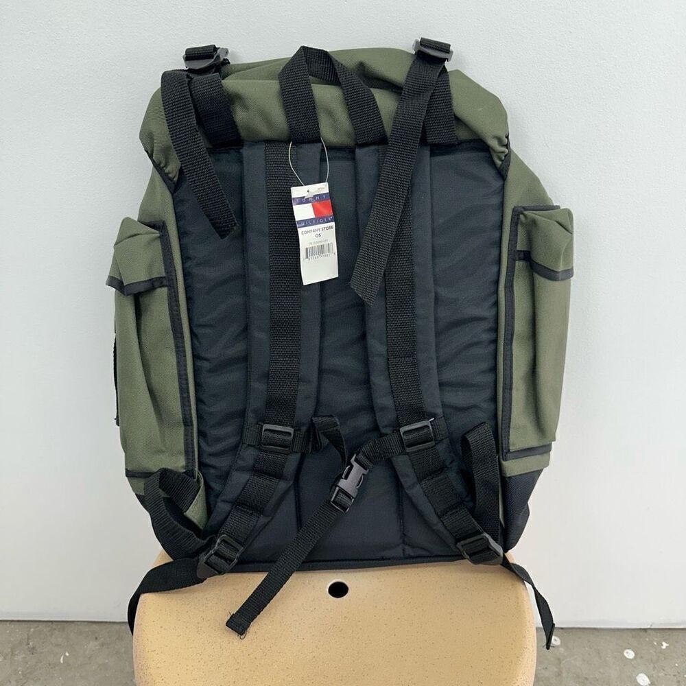 Tommy Hilfiger Unisex Vintage Y2K 90s Army Olive Green Hiking Backpack - Picture 4 of 10